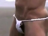 Muscled Asian Stud Bares Almost All at the Beach