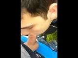 Twink Sucks Big Cock Outdoors and Swallows Cum