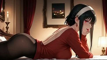 Yor Forger sex in the bedroom. Yor Forger like to be a slut. Hentai cosplay (AI-generated)